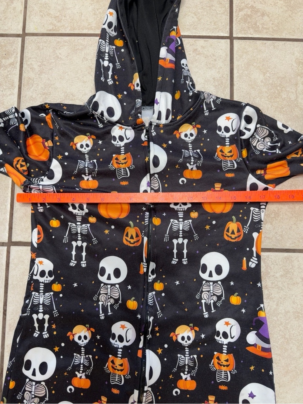 Women’s Small Halloween Skeleton Pumpkin Hooded Zip Up Onesie - Picture 5 of 6